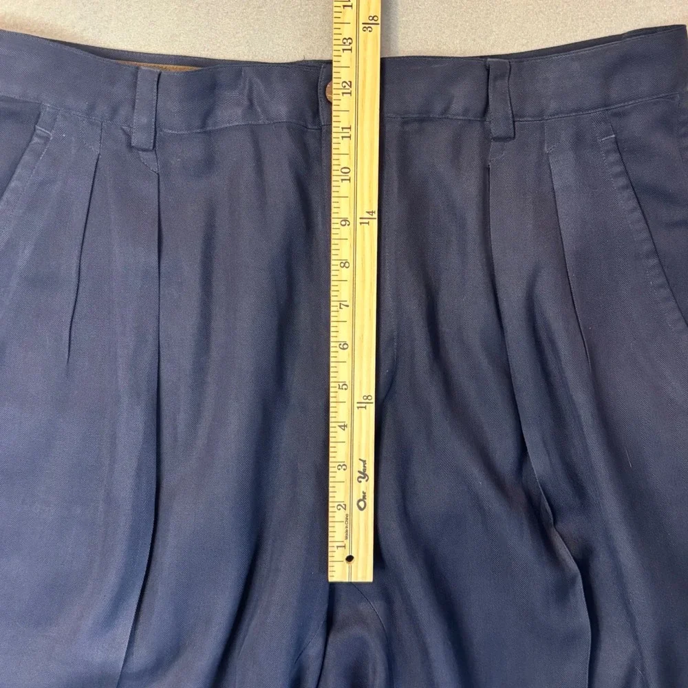 Tommy Bahama Vintage 100% Silk Pleated Shorts Navy Blue Herringbone Mens 34